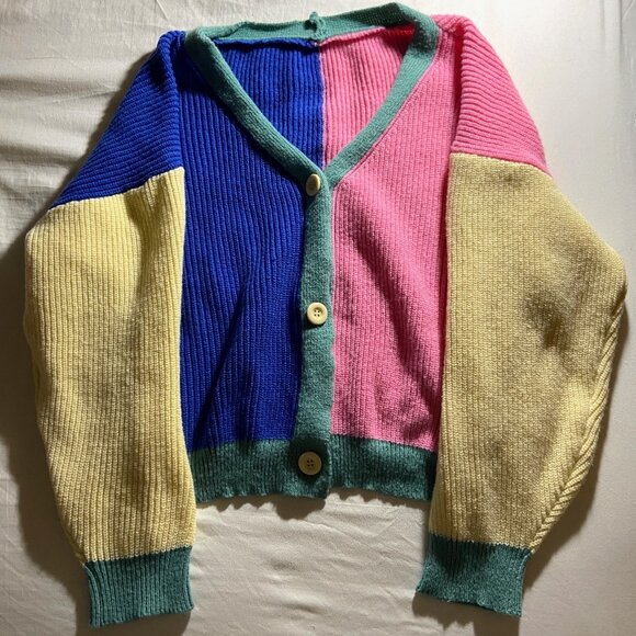 SHEIN Sweaters - Bold Colorblock Button Cardigan Sweater